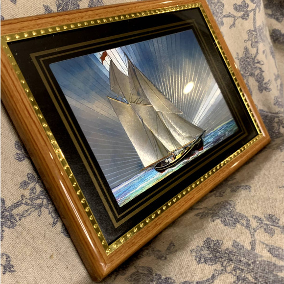 Vintage Framed Foil Art Print of Ship - Picture 4 of 10
